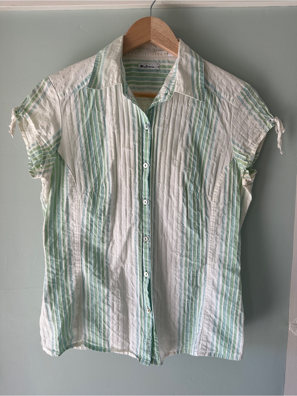 Ben Sherman White and Mint Green Striped Button-Down Shirt - Women